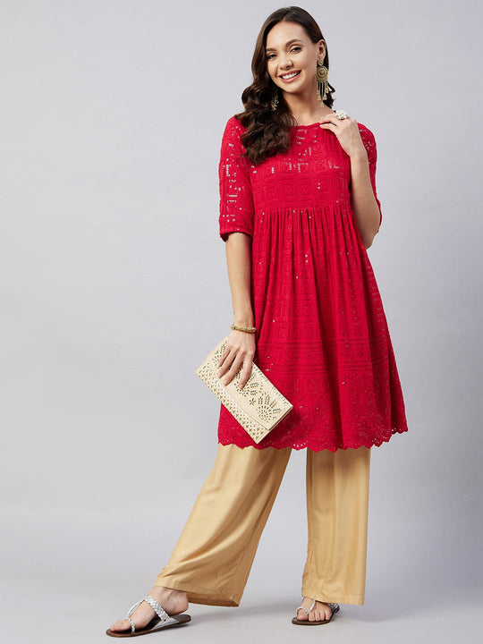 Ruby Red Chikankari Anarkali Kurta