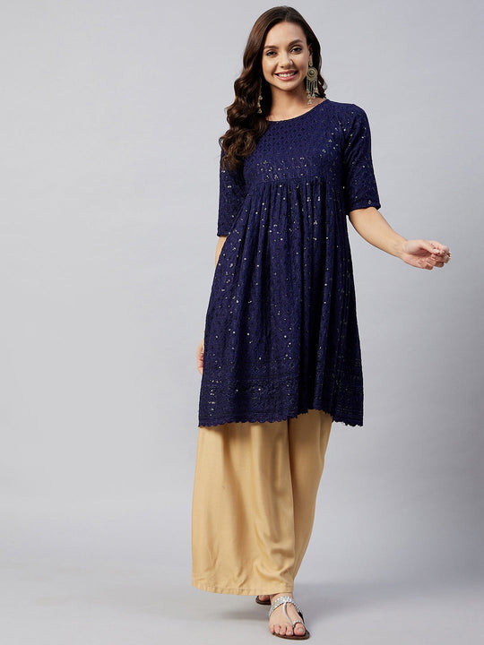 Denim Blue Chikankari Anarkali Kurta