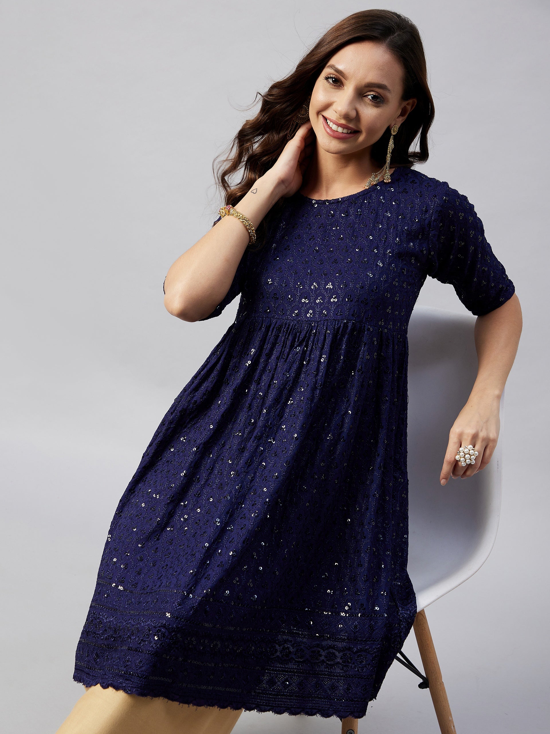 denim anarkali dress Denim Blue Embroidered Suit (Set of 2) Anarkali Dress 'N' Wears Boutique