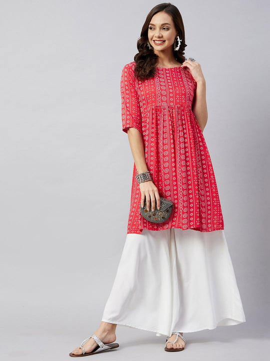 Red Bandhani Shrot Anarkali Kurta
