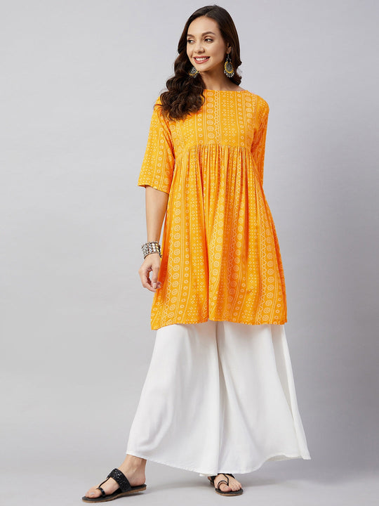 Yellow Bandhani Short Anarkali Kurta