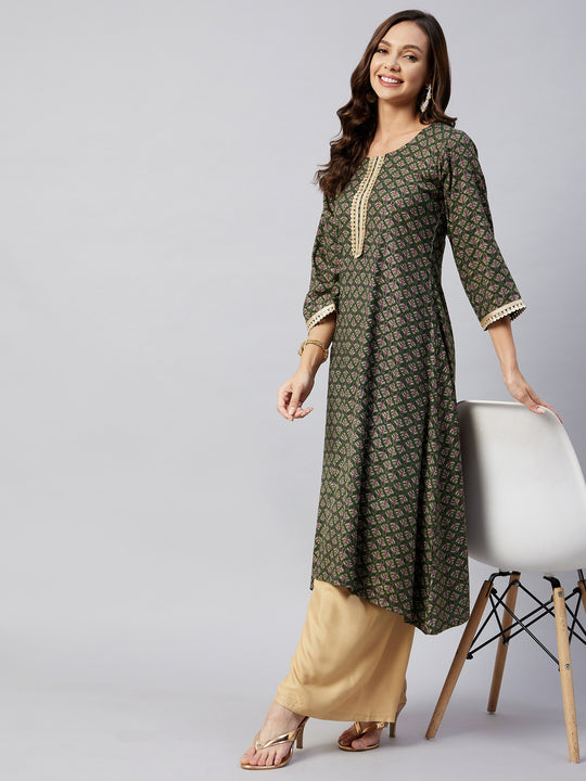 Green Foil Aline Kurta With Gota
