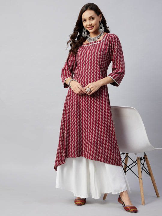 Maroon Zig Zag Aline Kurta With Gota