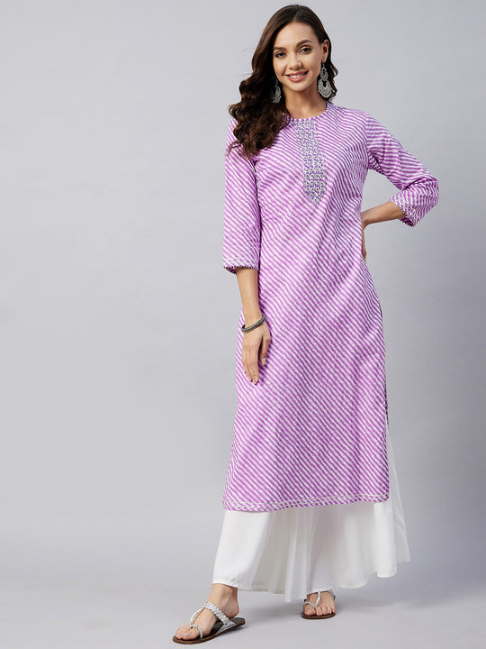 Mauve Lehriya Work Kurta