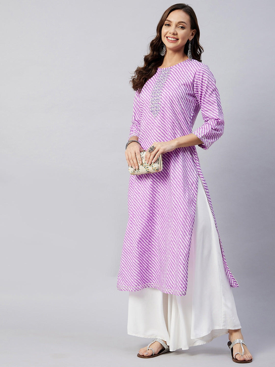 Mauve Lehriya Work Kurta