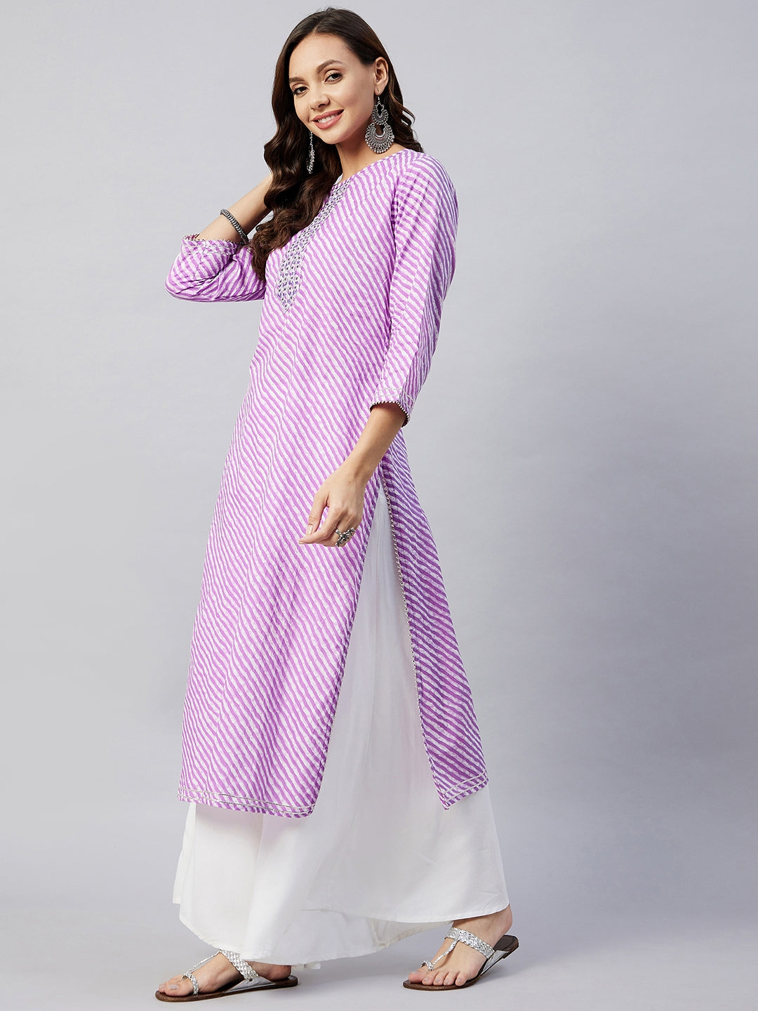 Mauve Lehriya Work Kurta