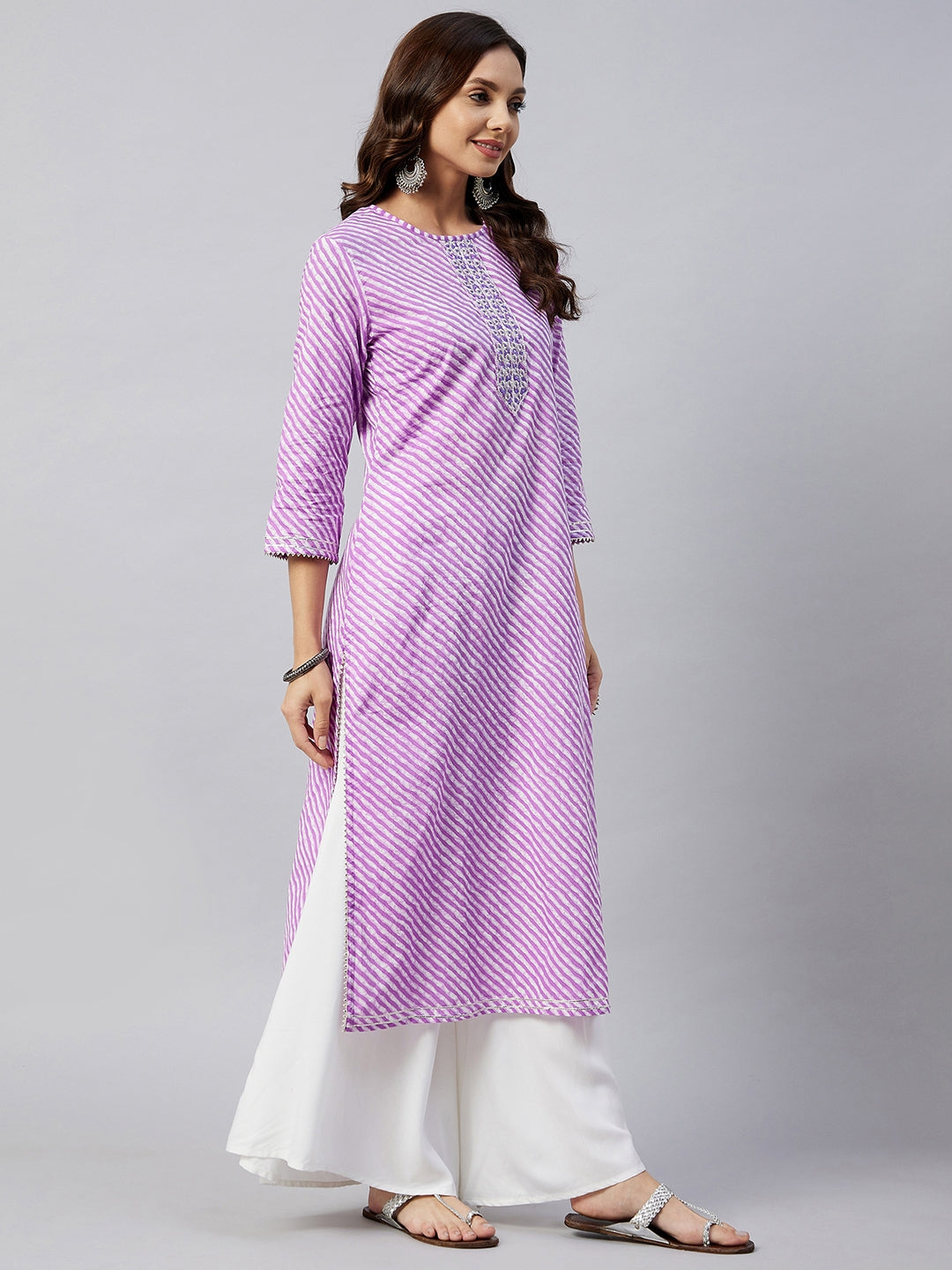Mauve Lehriya Work Kurta