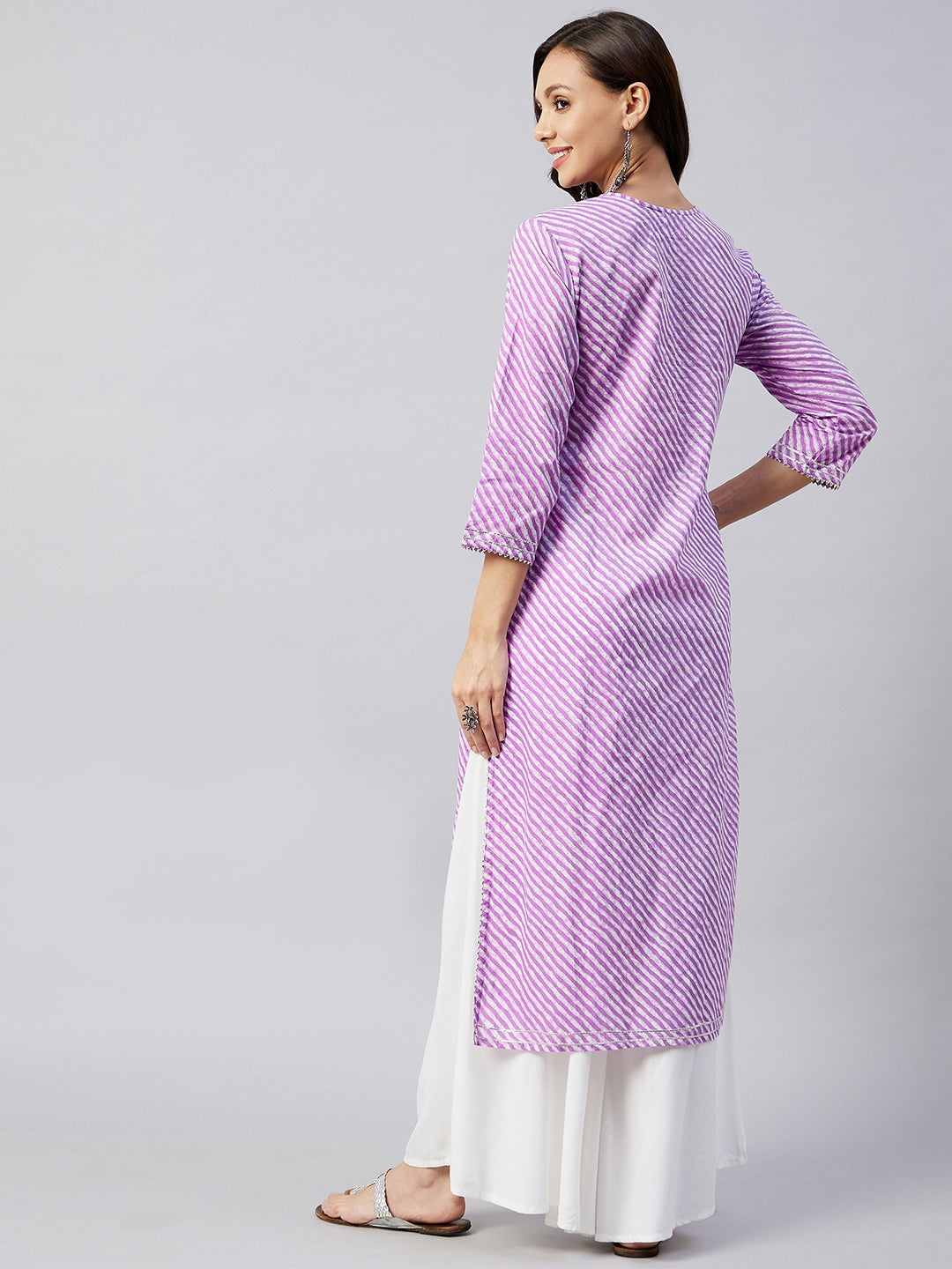 Mauve Lehriya Work Kurta