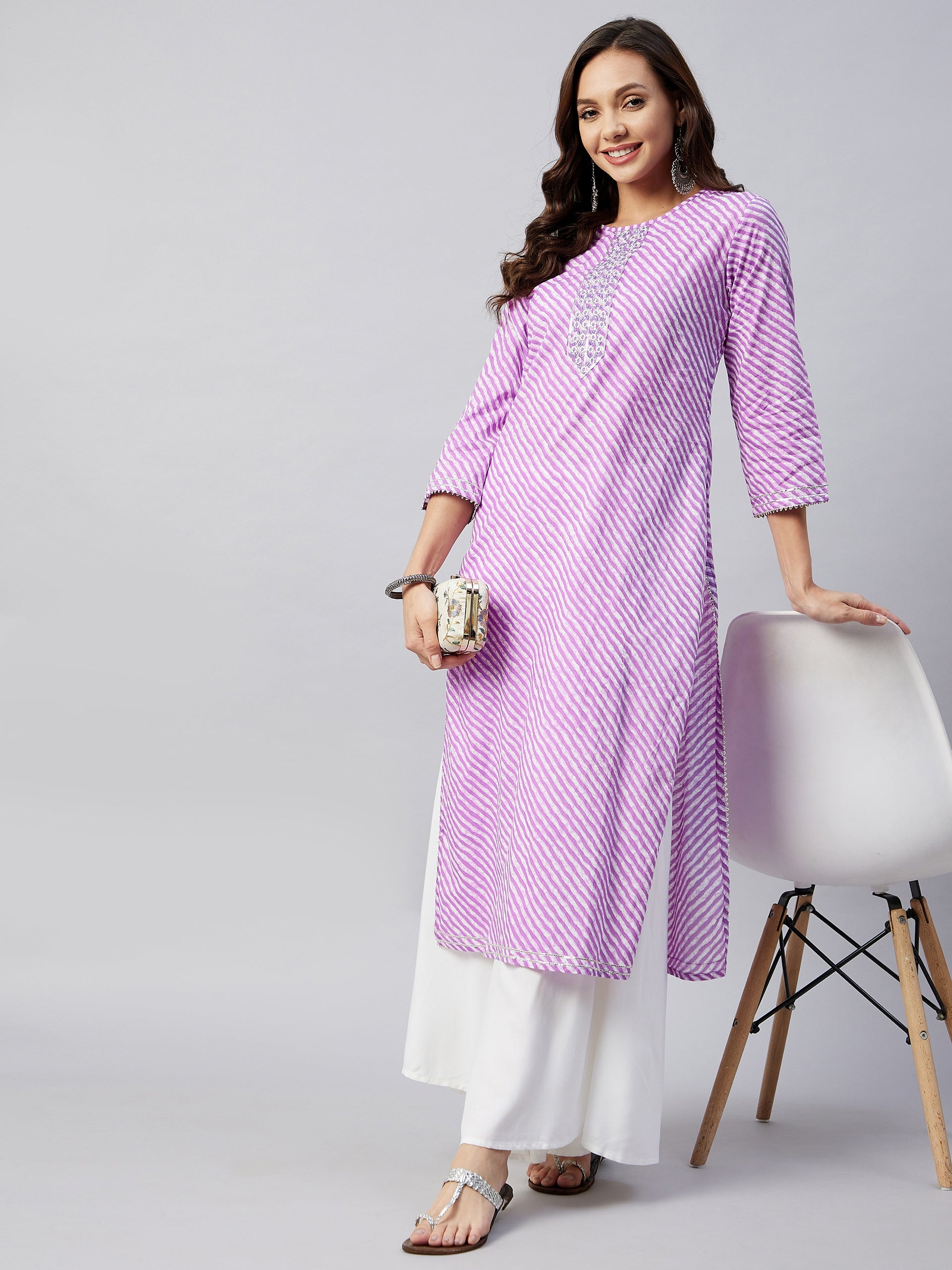 Mauve Lehriya Work Kurta