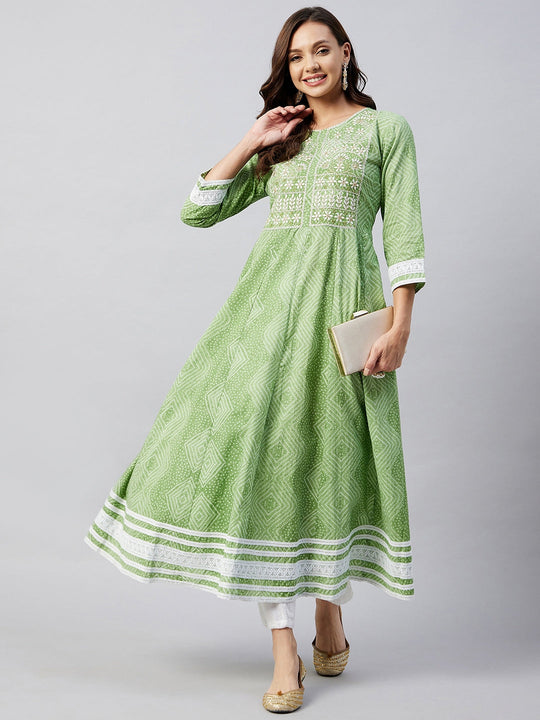 Mint Green Mirror Work Anarkali Kurta