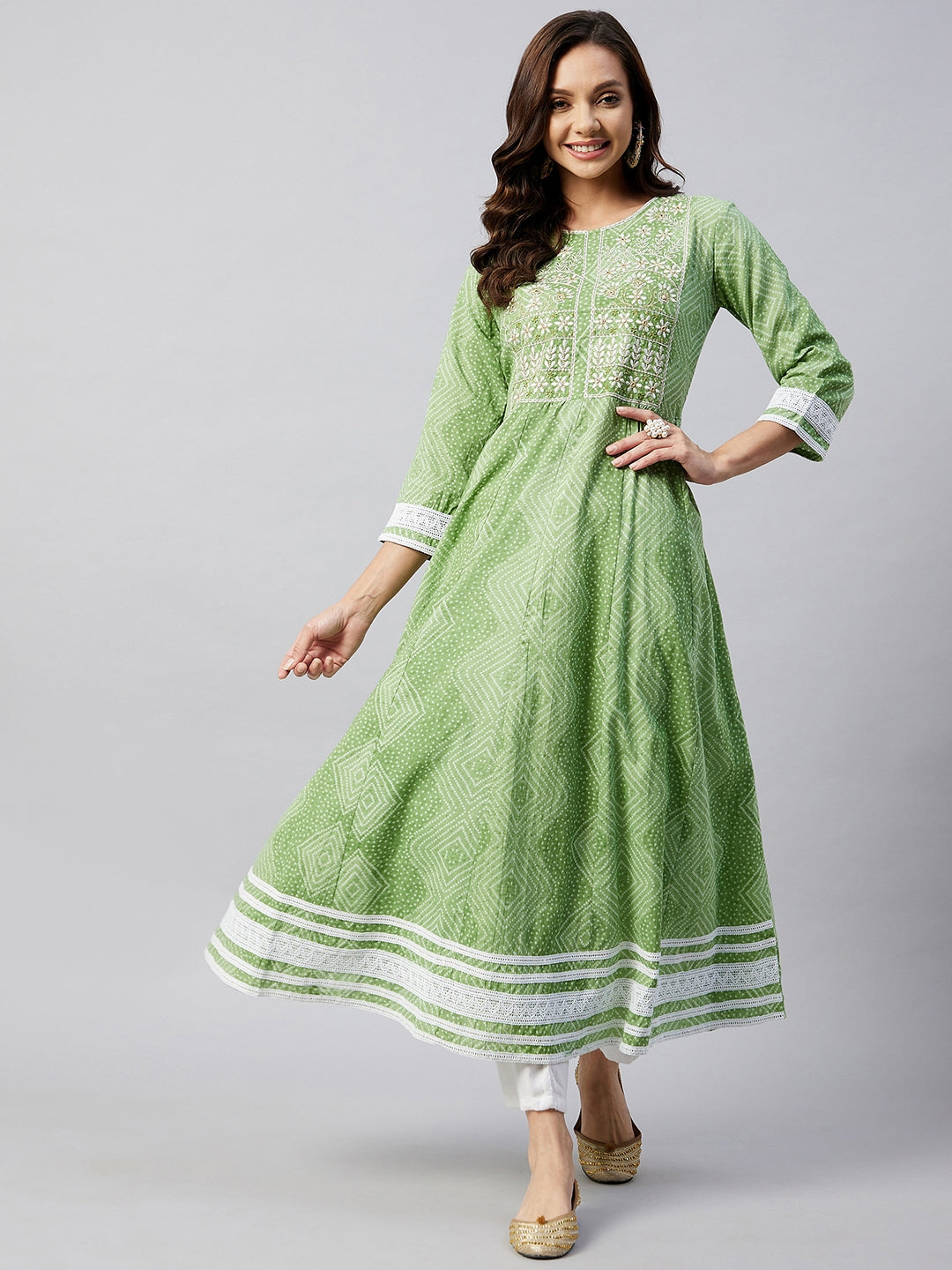 Mint Green Mirror Work Anarkali Kurta