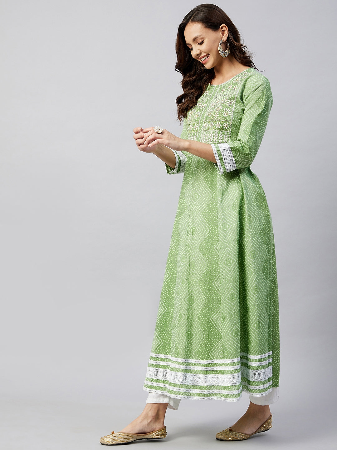 Mint Green Mirror Work Anarkali Kurta