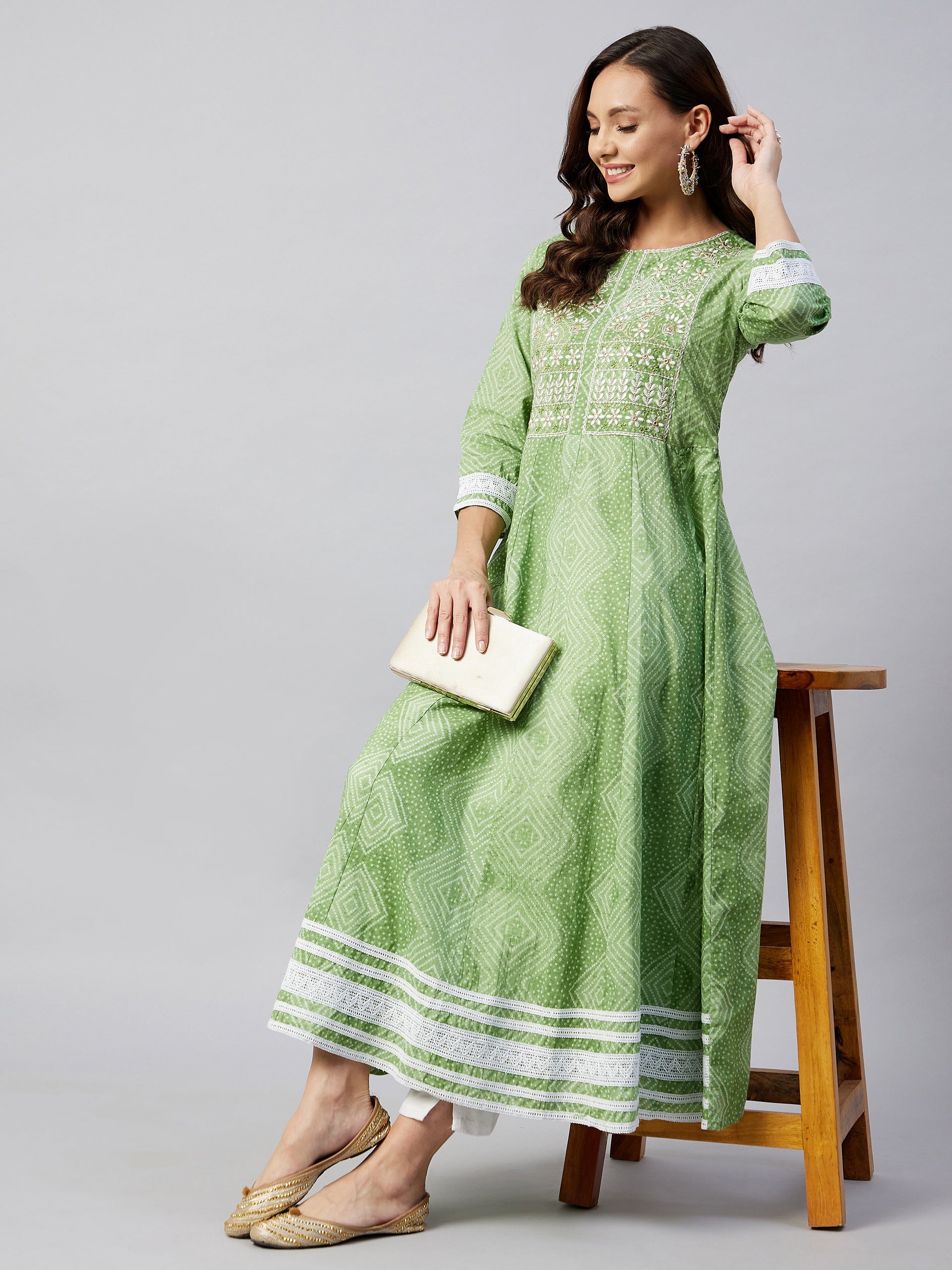 Mint Green Mirror Work Anarkali Kurta