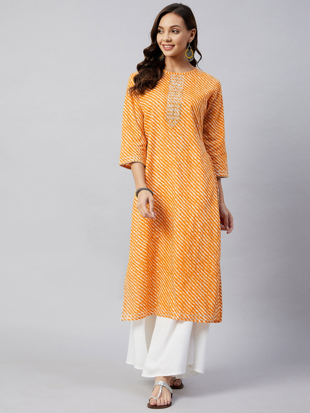 Mustard Lehriya Work Kurta