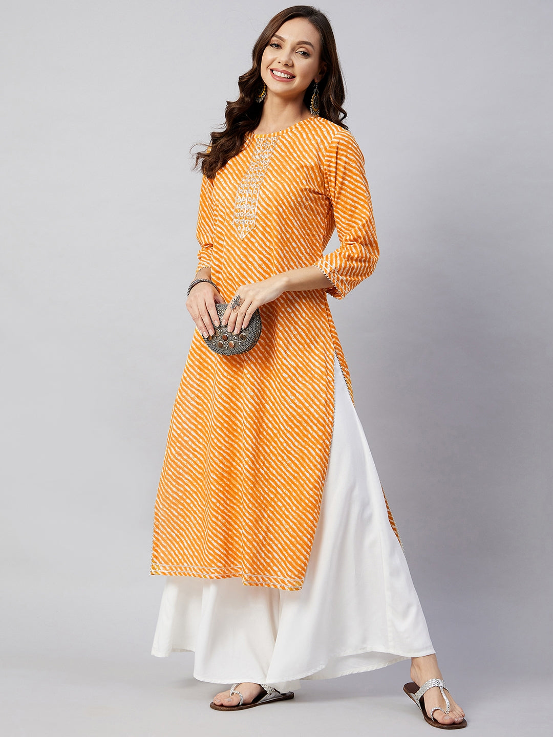 Mustard Lehriya Work Kurta