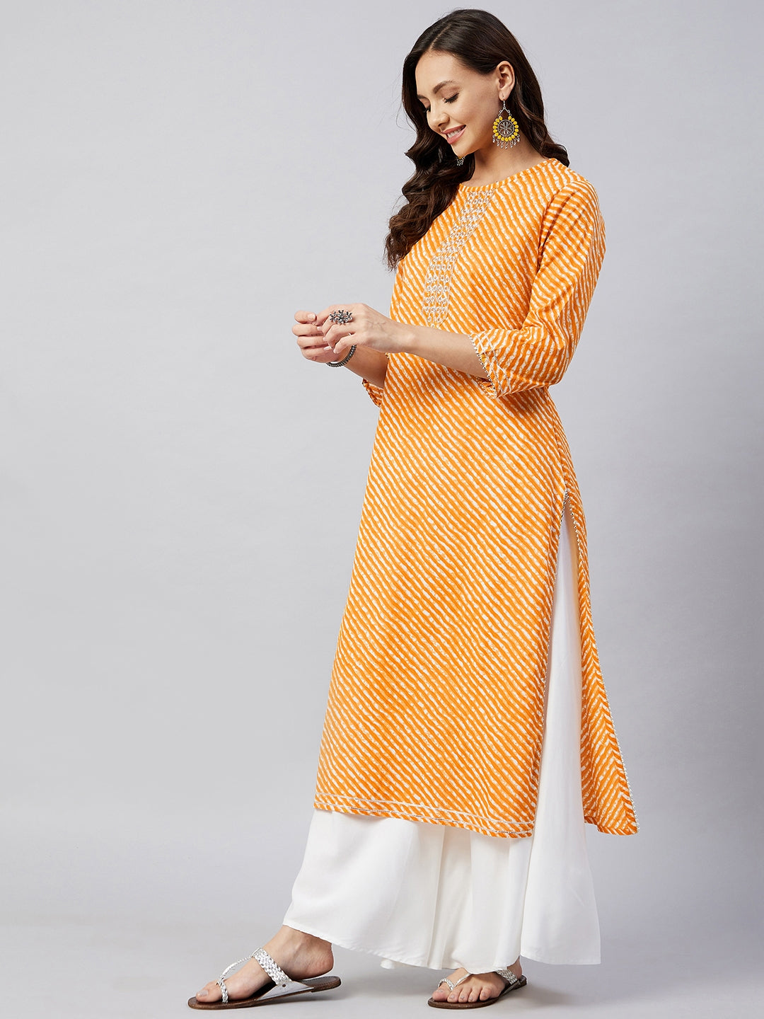 Mustard Lehriya Work Kurta