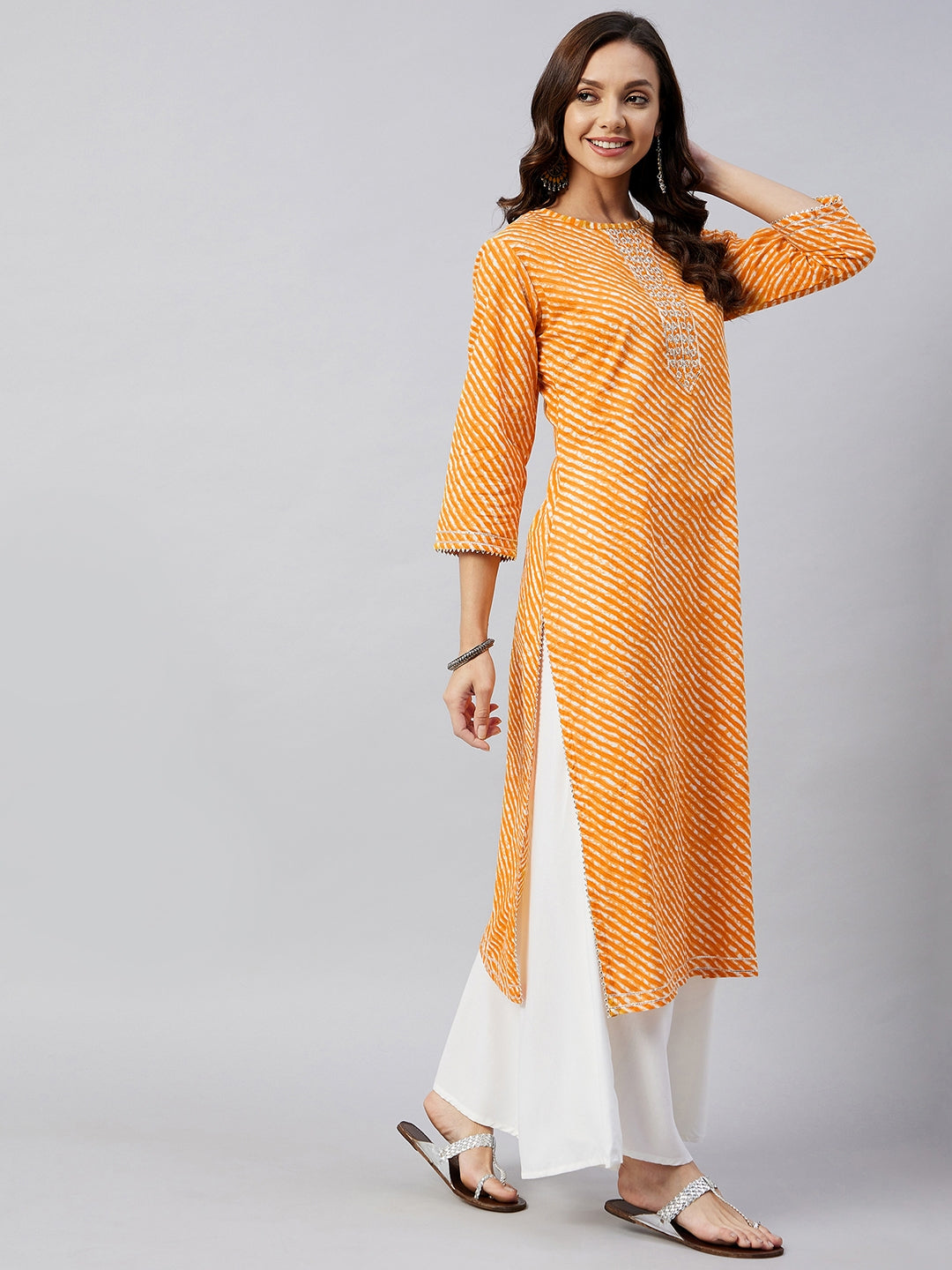Mustard Lehriya Work Kurta