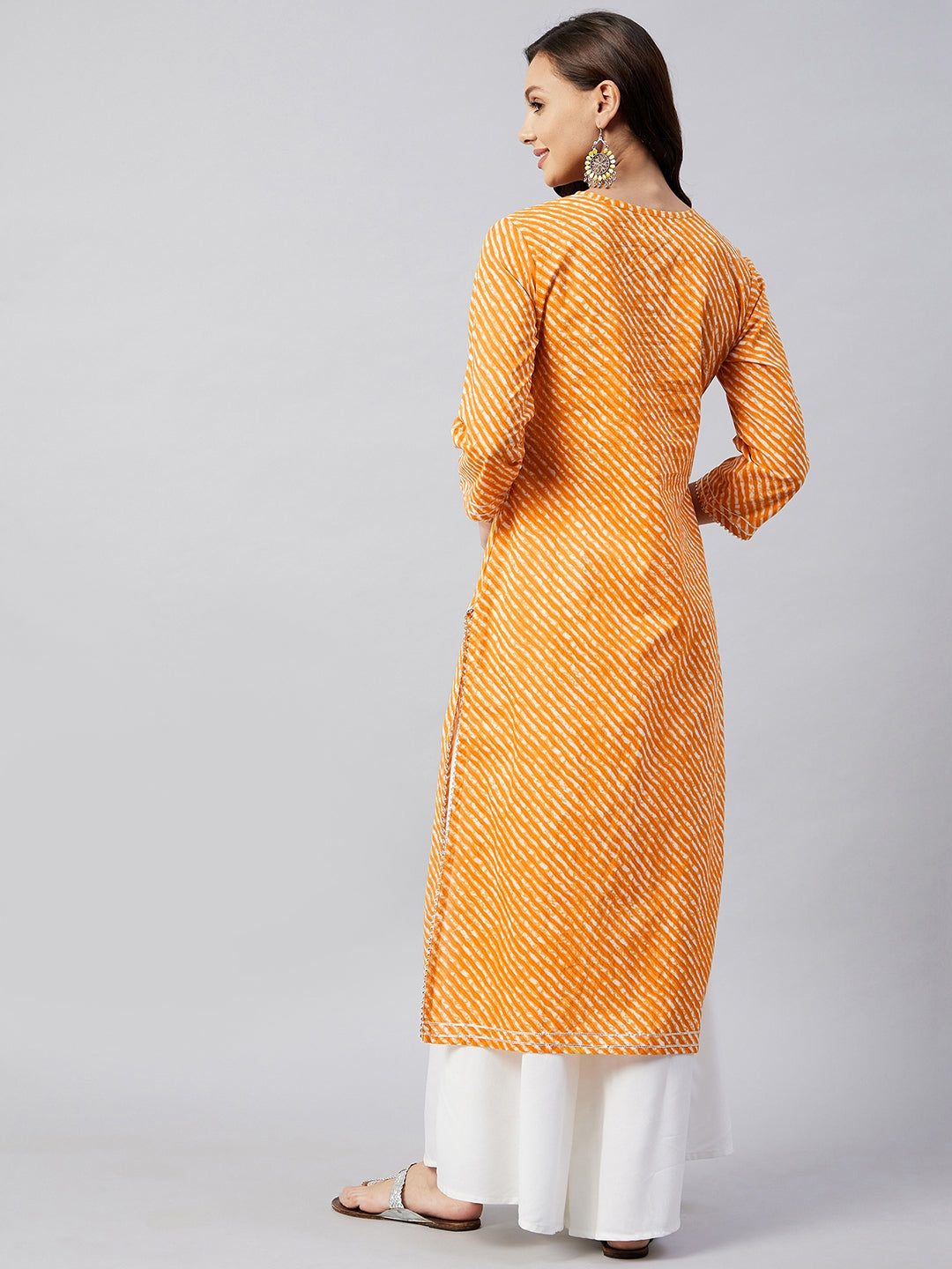Mustard Lehriya Work Kurta