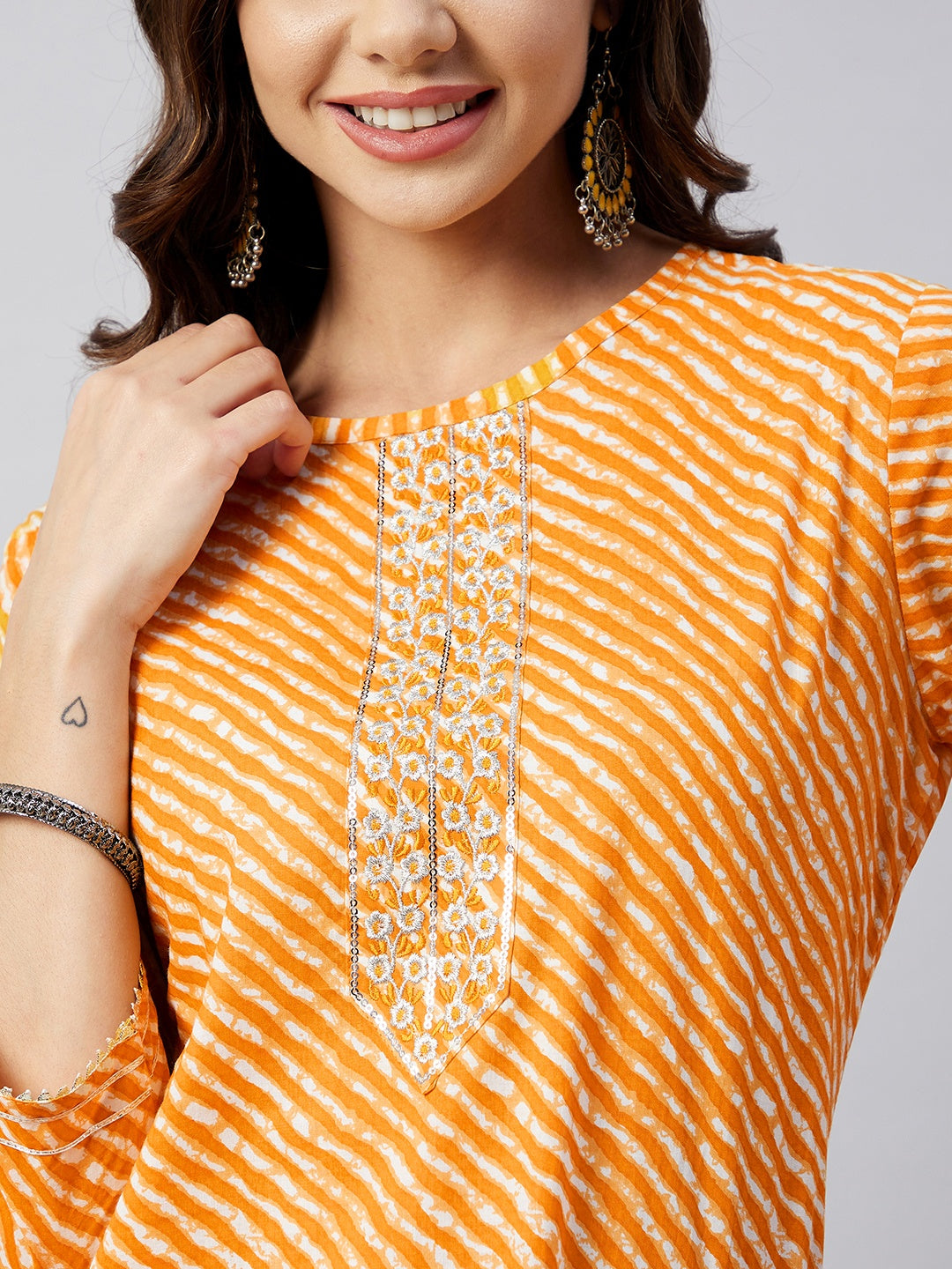 Mustard Lehriya Work Kurta