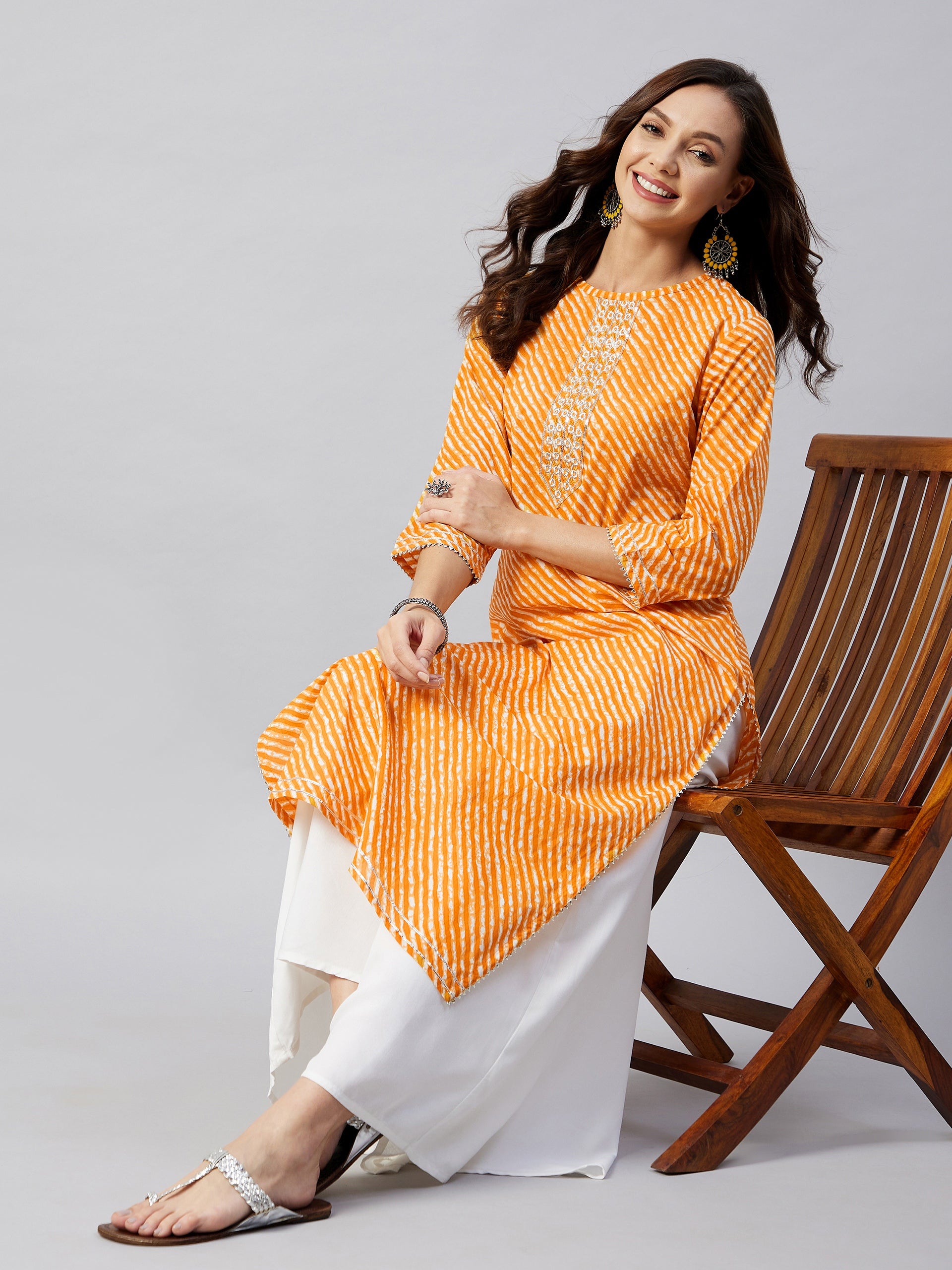 Mustard Lehriya Work Kurta
