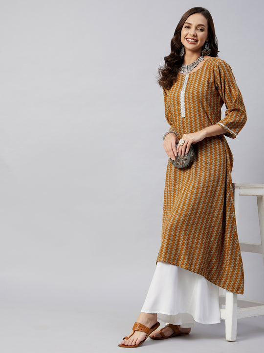 Mustard Zig Zag Aline Kurta With Gota