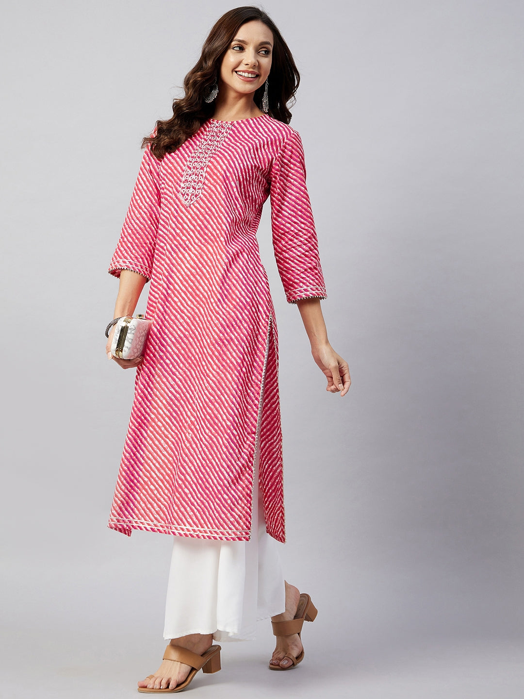 Red Lehriya Work Straight Kurta