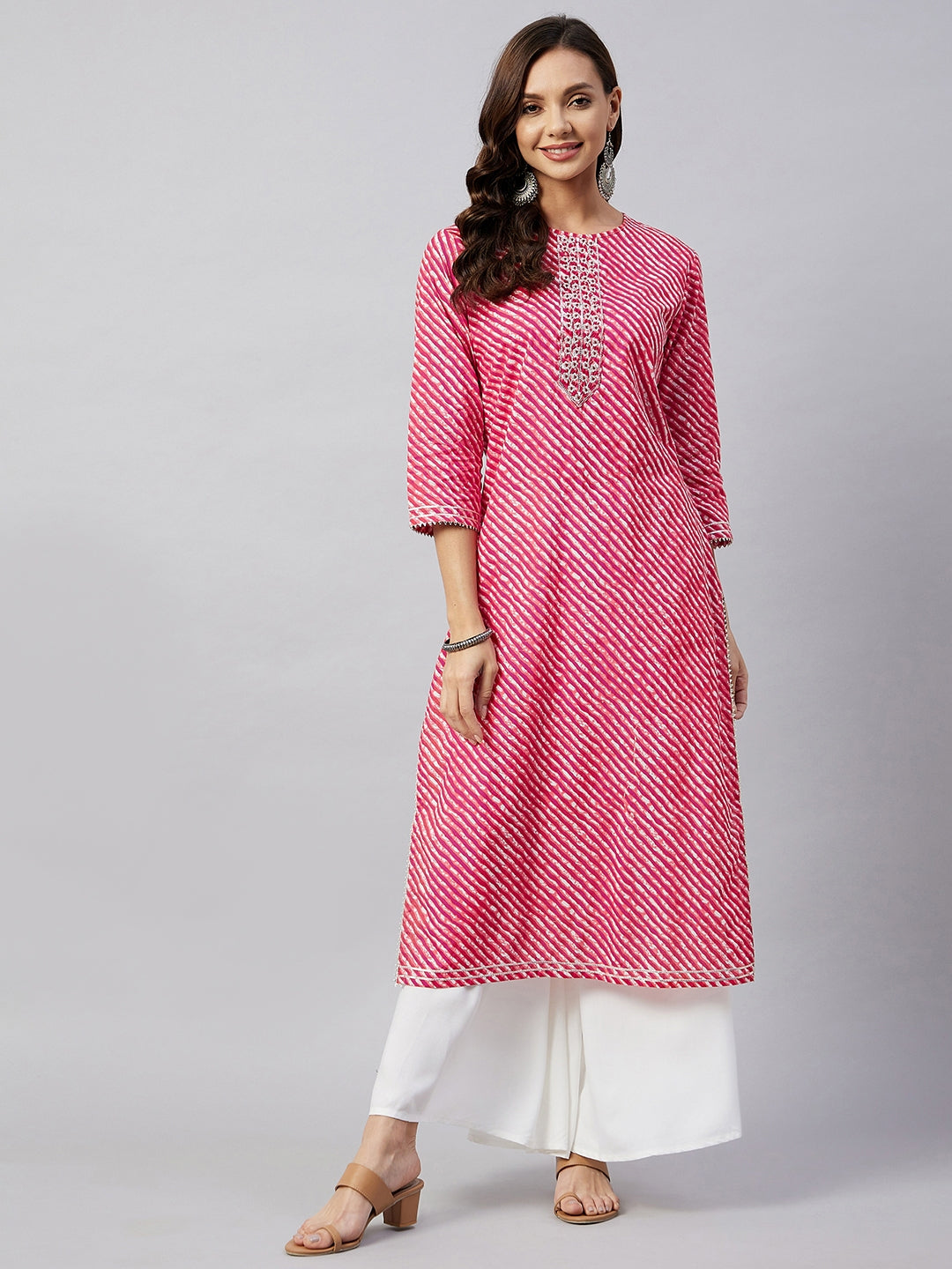 Red Lehriya Work Straight Kurta