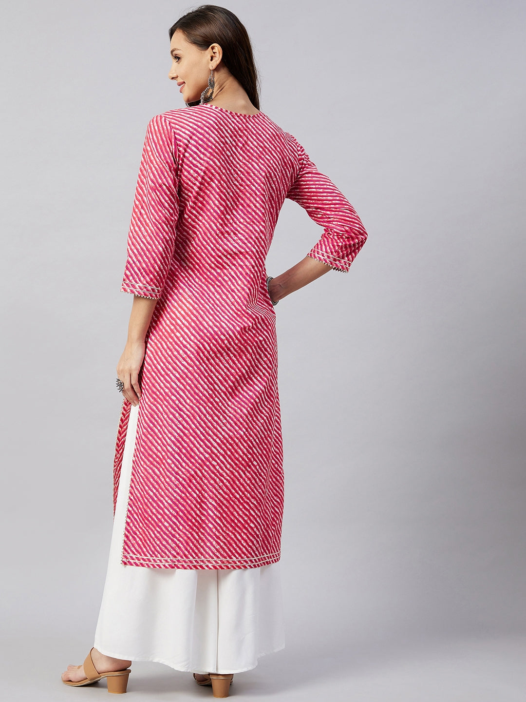 Red Lehriya Work Straight Kurta