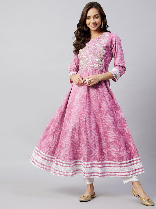 Sweet Pink Mirror Work Anarkali Kurta
