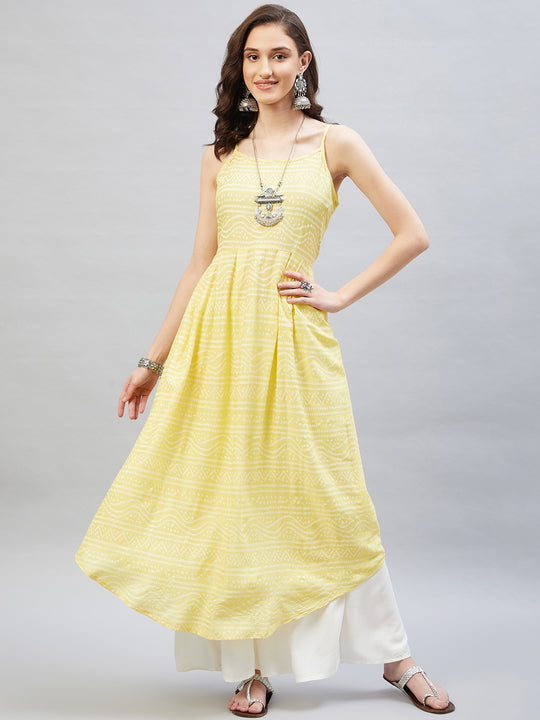 Yellow Bandhej Strappy Kurta