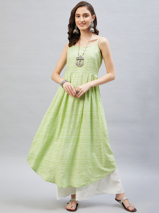 Light Green Bandhej Strappy Kurta