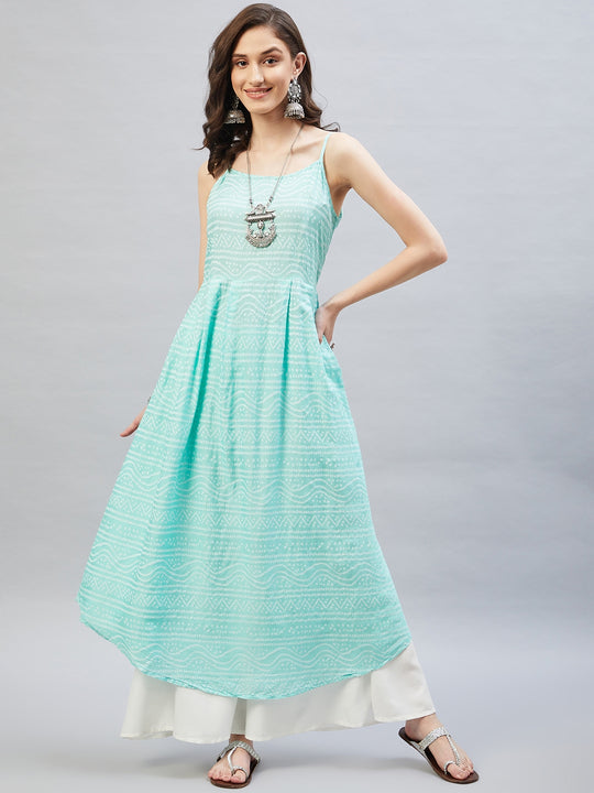 Pastel Green Bandhej Strappy Kurta