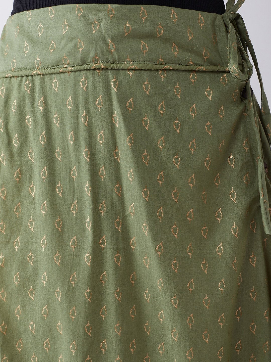 Green Gold Leaf Print Skirt