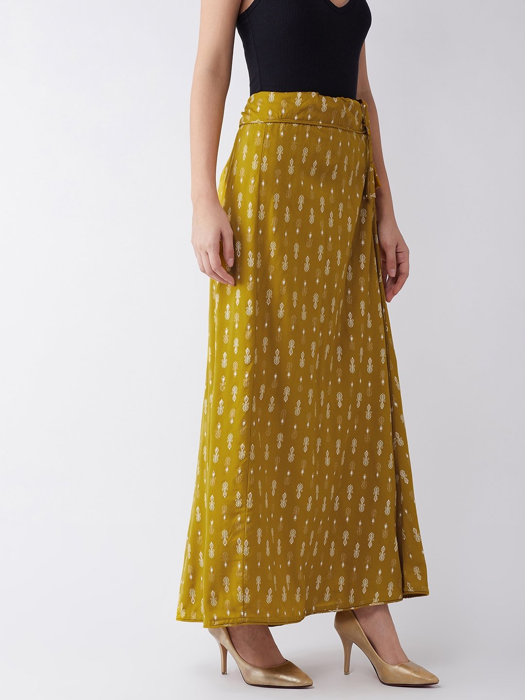 Mustard White Print Skirt