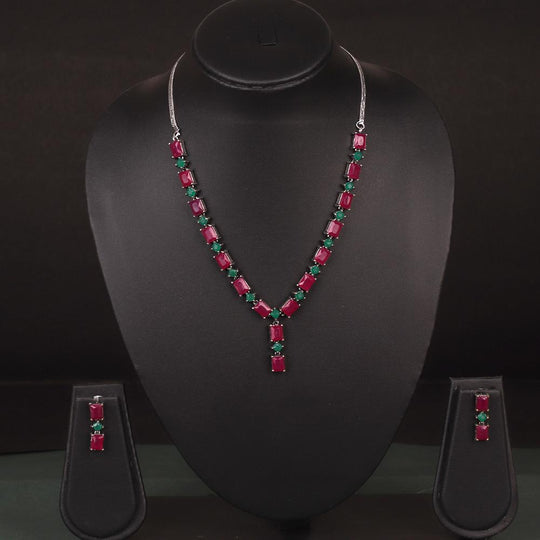 Oxidised Necklace Set In Red And Green