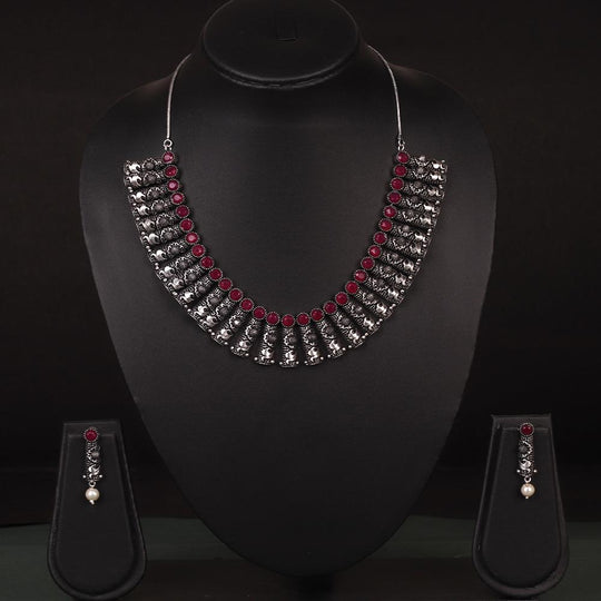 Designer Neckpiece Set With Maroon Stonework