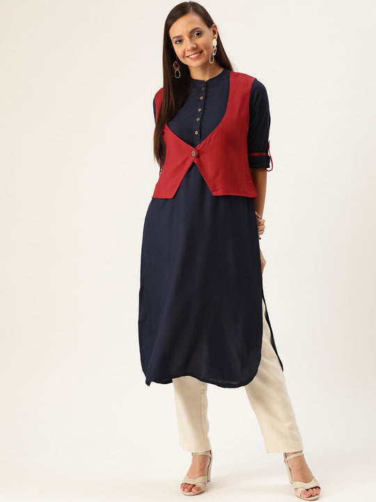 Blue Kurta Maroon Shrug