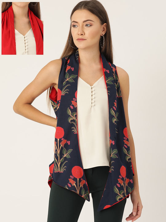 Reversible Shrug Navy Blue & Red