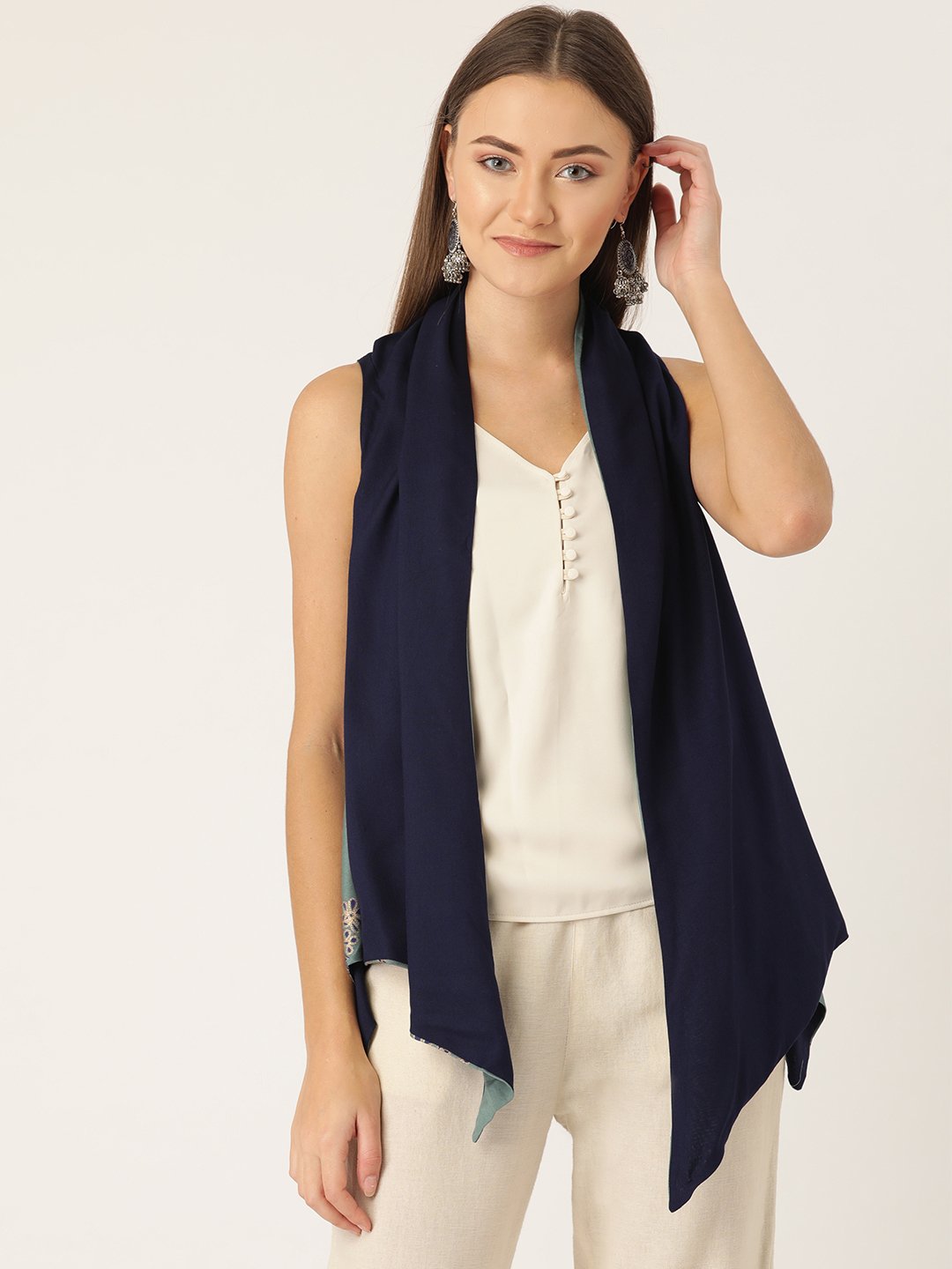 Reversible Shrug In Green And Navy Blue