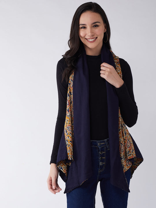 Mustard Kalamkari Reversible Shrug
