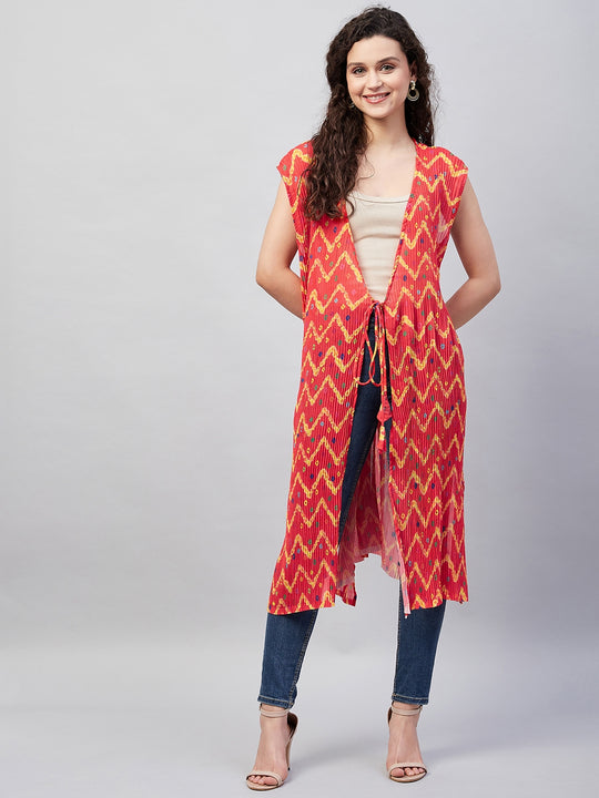 Orange Pleated Georgette Shrug