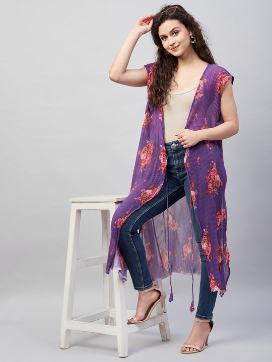 Purple Pleated Georgette Shrug