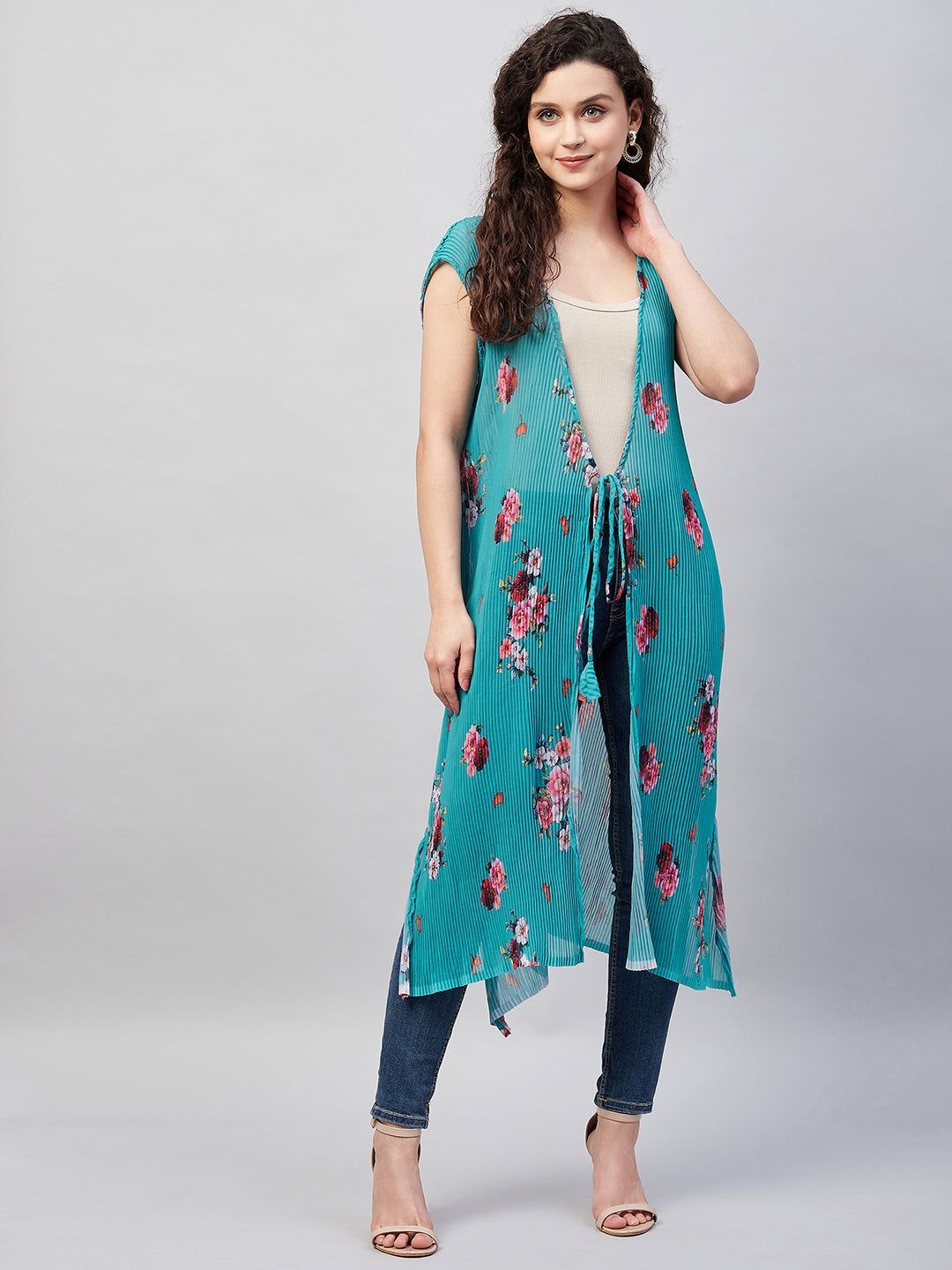 Blue Pleated Georgette Shrug
