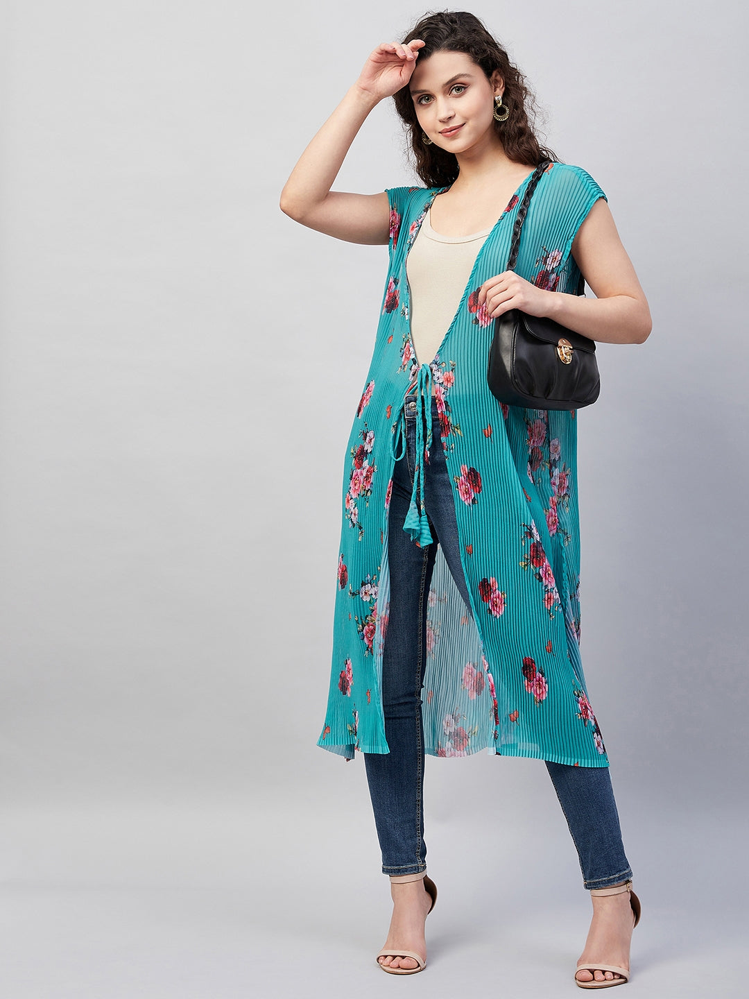 Blue Pleated Georgette Shrug