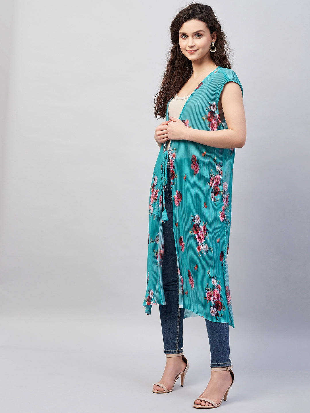 Blue Pleated Georgette Shrug