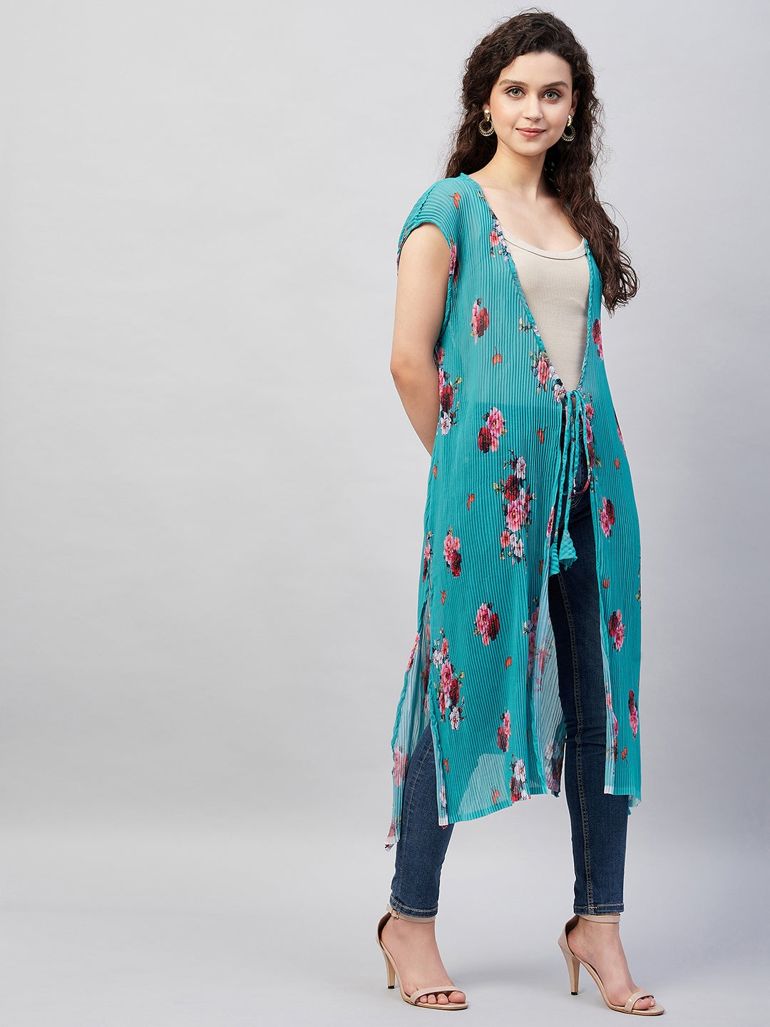 Blue Pleated Georgette Shrug