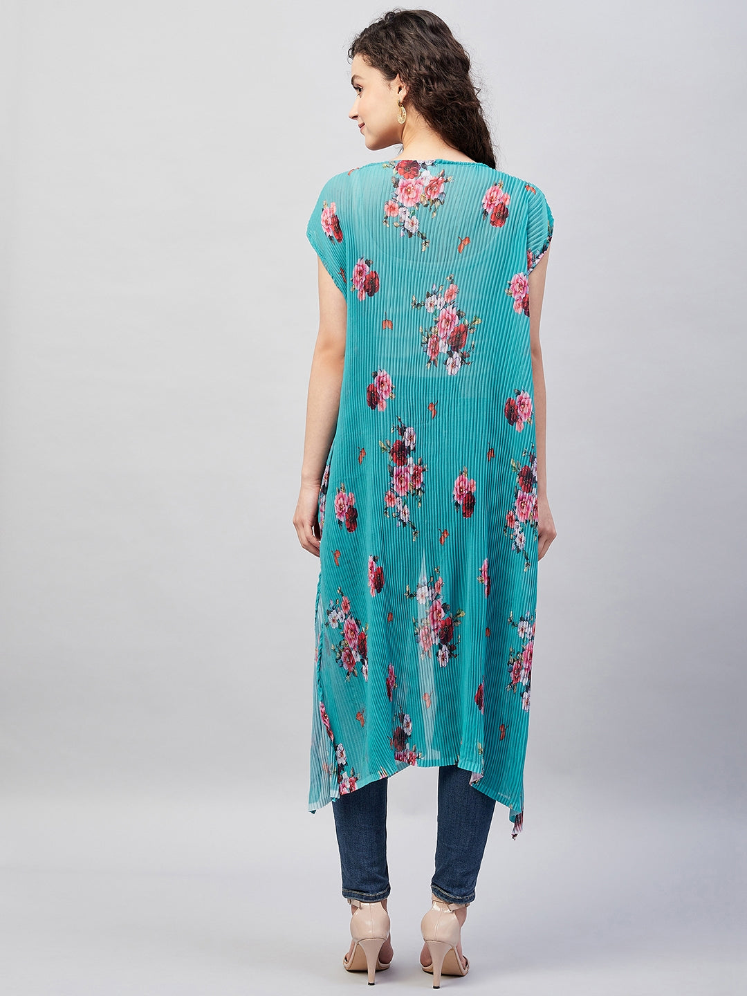 Blue Pleated Georgette Shrug