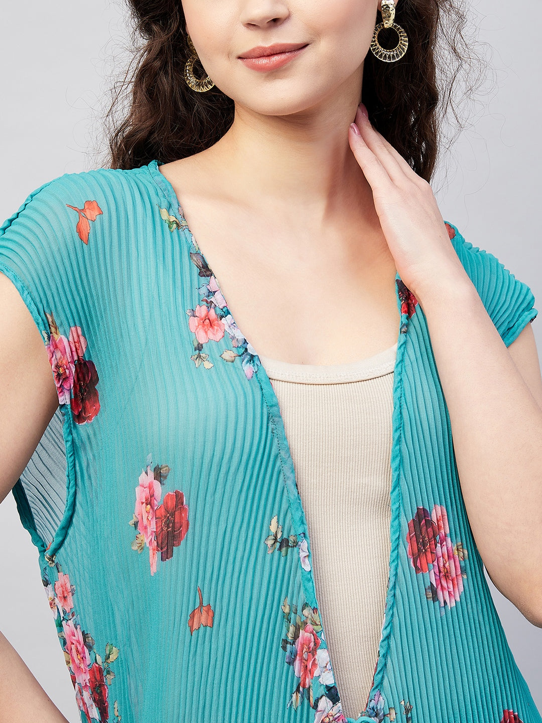 Blue Pleated Georgette Shrug