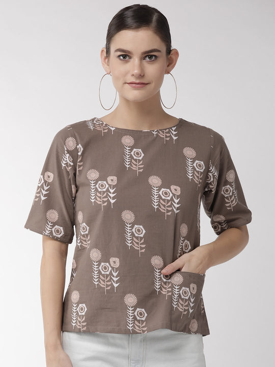 Coffee Brown Floral Top