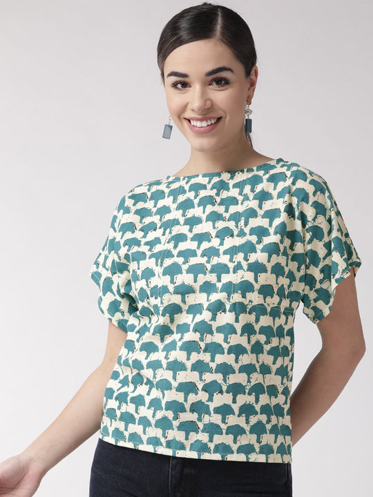 Blue Abstract Print Top